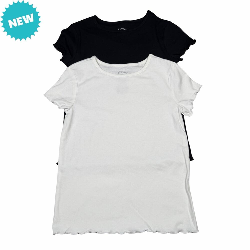 Art Class Top Girls Size L (10/12) Short Sleeve Lot of 2 Black and White Ruffle